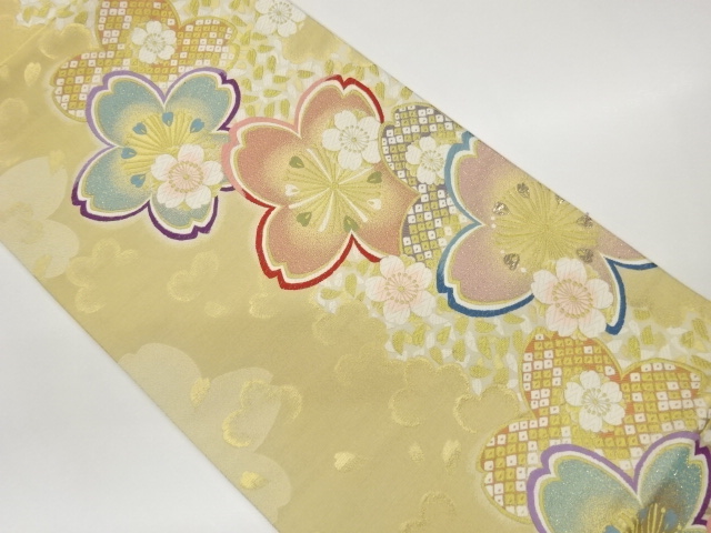 SALE!! JAPANESE FUKURO OBI / PLATINUM FOIL / WOVEN SAKURA