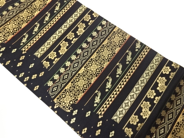 SALE!! JAPANESE KIMONO / HORIZONTAL BAND / BIRD / FLOWER PATTERNS / WOVEN NAG