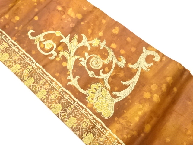 SALE!! JAPANESE KIMONO / HIKIHAKU FLORAL ARABESQUE PATTERN WOVEN NAGOYA OBI