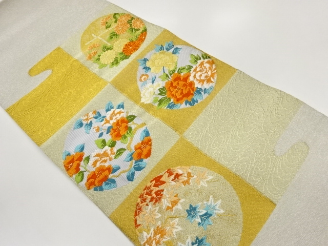 JAPANESE NAGOYA OBI / WOVEN CHECKERED & FLOWER