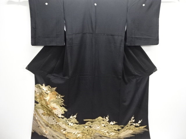 SALE!! JAPANESE KIMONO / GOLD-LEAF GOSHOGURUMA / PINE / PLUM / CRANES PATTERN