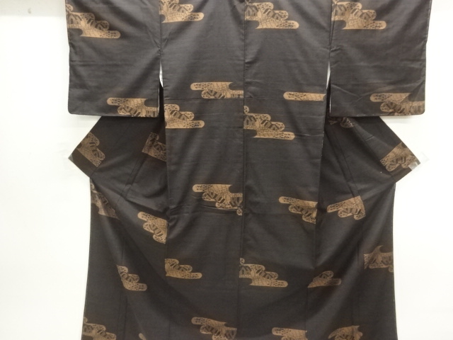 SALE!! JAPANESE KIMONO / UNUSED TSUMUGI / MUD DYED / WOVEN HOUSE SCENERY 