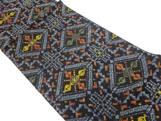 SALE!! JAPANESE KIMONO / NAGOYA OBI / WOVEN RHOMBUS & GEOMETRIC
