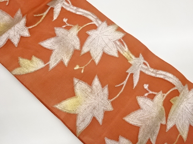 SALE!! JAPANESE NAGOYA OBI FOR SUMMER / PULP CLOTH / WOVEN MAPLE LEAVES