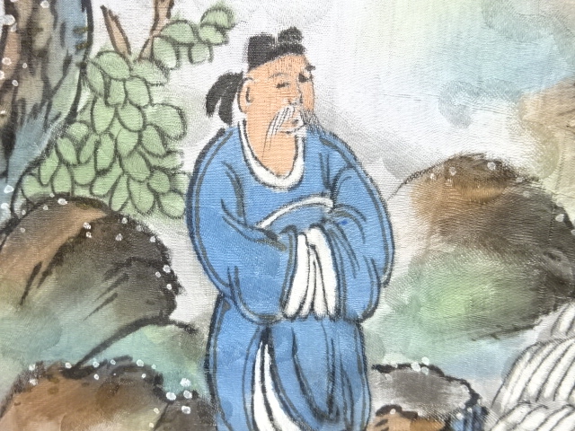 SALE!! JAPANESE KIMONO / ANTIQUE ITABOSHI SHIBORI FIGURE / LANDSCAPE PATTERN 