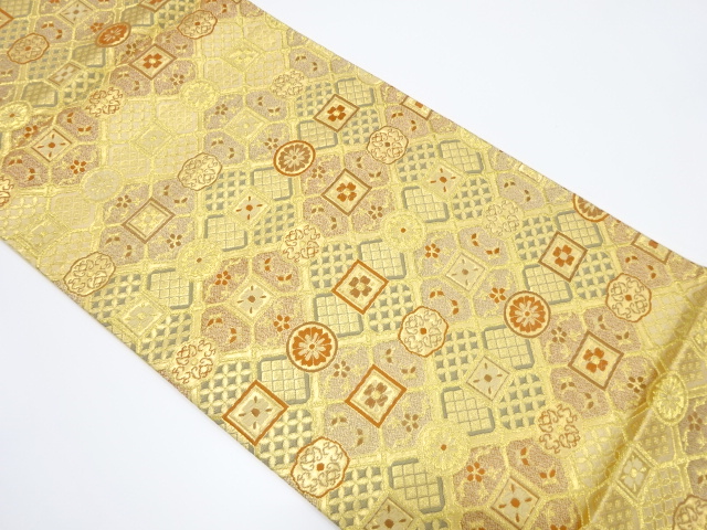 SALE!! JAPANESE KIMONO / VINTAGE FUKURO OBI / SILK / WOVEN FLOWER & RHOMBUS