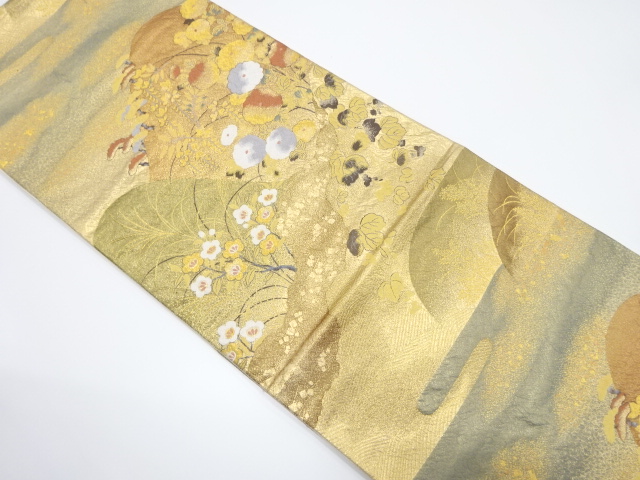 JAPANESE KIMONO / VINTAGE FUKURO OBI / SILK / WOVEN KIKU & DISTANT MOUNTAINS