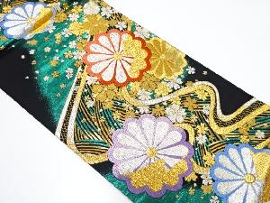 斜め縞に桜尽くし模様織り出し振袖用全通袋帯【中古】【着】 宗 