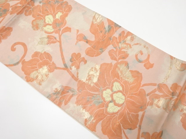 SALE!! JAPANESE KIMONO / VINTAGE FUKURO OBI / SILK / WOVEN FLOWER & BIRD
