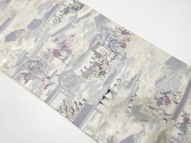 SALE!! JAPANESE KIMONO / VINTAGE FUKURO OBI / SILK / WOVEN SCENERY