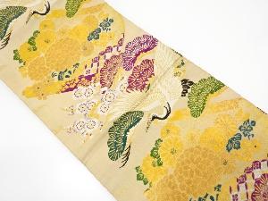 アンティーク 丸帯 正絹 全通柄 金糸 鶴 松 菊 梅 FO-199共 繰り返さ