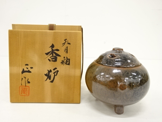 AG37 老岩作 香炉 透かし彫 金彩花図 銅製 共箱 未使用 銅製 - 工芸品