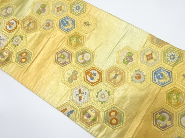 SALE!! JAPANESE KIMONO / ANTIQUE FUKURO OBI / SILK / WOVEN KIKU & PAULOWNIA