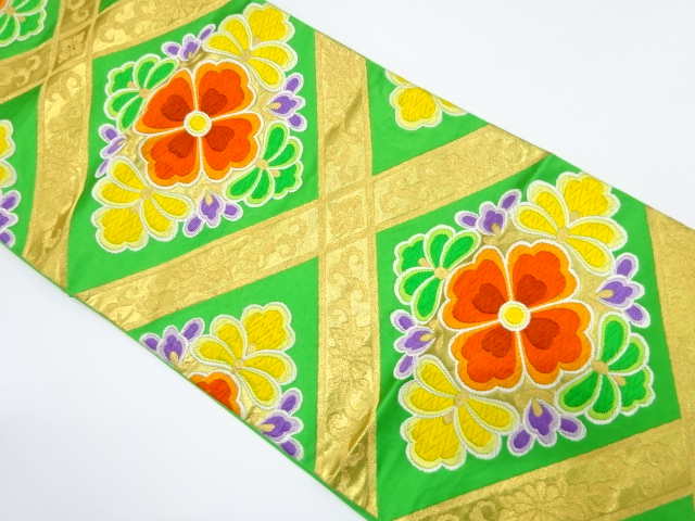 JAPANESE KIMONO / ANTIQUE FUKURO OBI / SILK / WOVEN DIAGONAL GRID