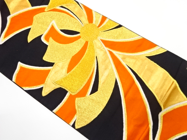 SALE!! JAPANESE KIMONO / ANTIQUE FUKURO OBI / SILK / WOVEN ABSTRACT FLOWER