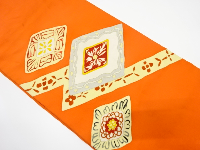 SALE!! JAPANESE KIMONO / ANTIQUE HIRAKI NAGOYA OBI / SILK / SHIOZE / FLOWER RHOMBUS