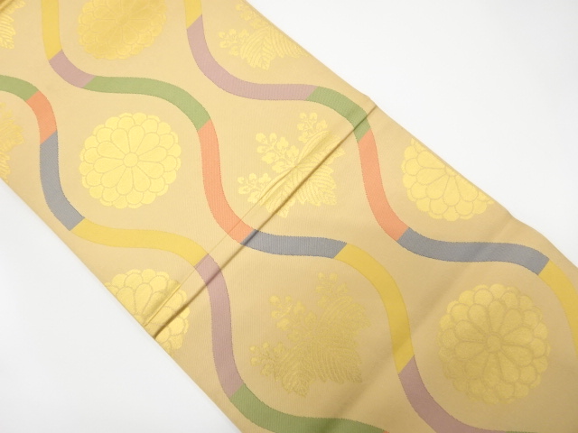 JAPANESE KIMONO / ANTIQUE FUKURO OBI / SILK / WOVEN KIKU