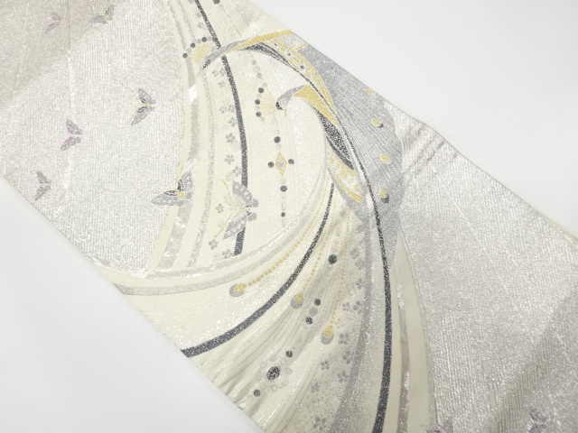 JAPANESE KIMONO / ANTIQUE FUKURO OBI / SILK / WOVEN PEACOCK & BUTTERFLY