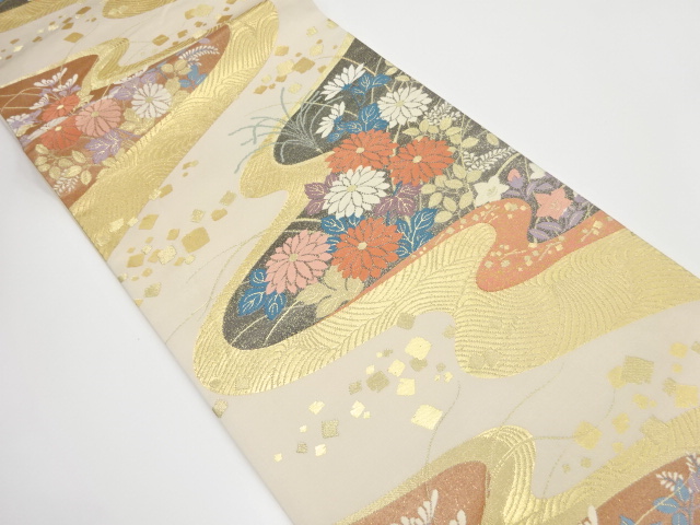SALE!! JAPANESE FUKURO OBI / WOVEN AUTUMN FLOWERS