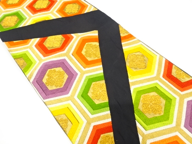 SALE!! JAPANESE KIMONO / ANTIQUE FUKURO OBI / SILK / WOVEN KIKKO PATTERN