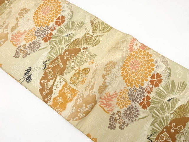 SALE!! JAPANESE KIMONO / ANTIQUE HIRAKI NAGOYA OBI / WOVEN SNOWFLAKE & CRANE