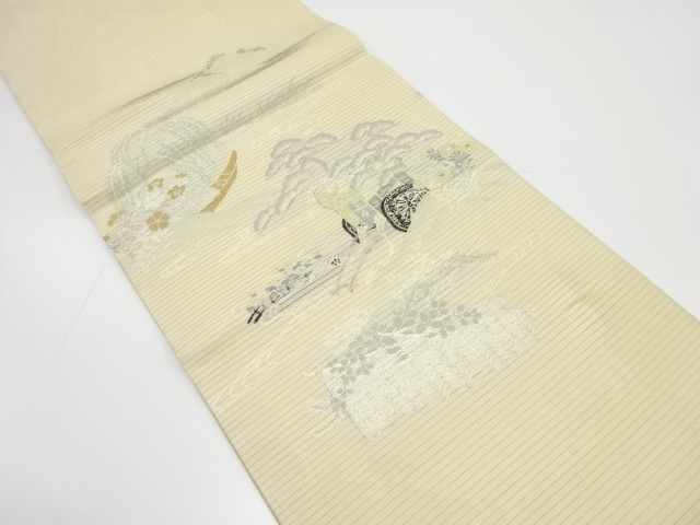 SALE!! JAPANESE KIMONO / ANTIQUE MARU OBI FOR SUMMER / WOVEN CARRIAGE