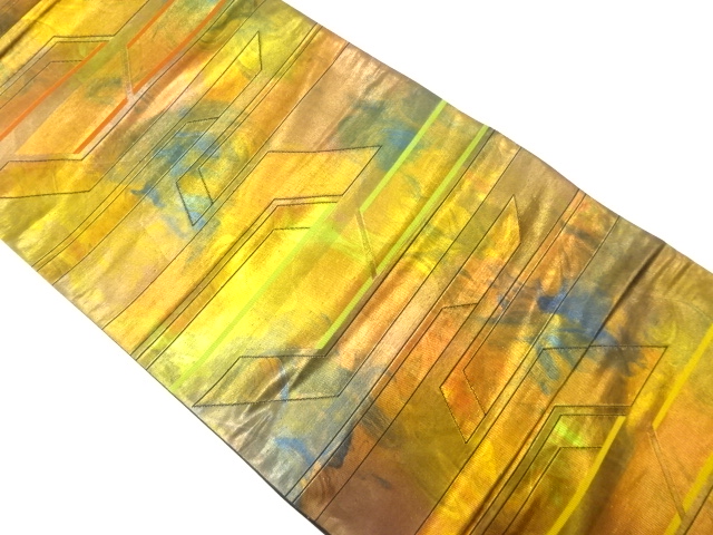 JAPANESE KIMONO / ANTIQUE FUKURO OBI / SILK / WOVEN GEOMETRIC