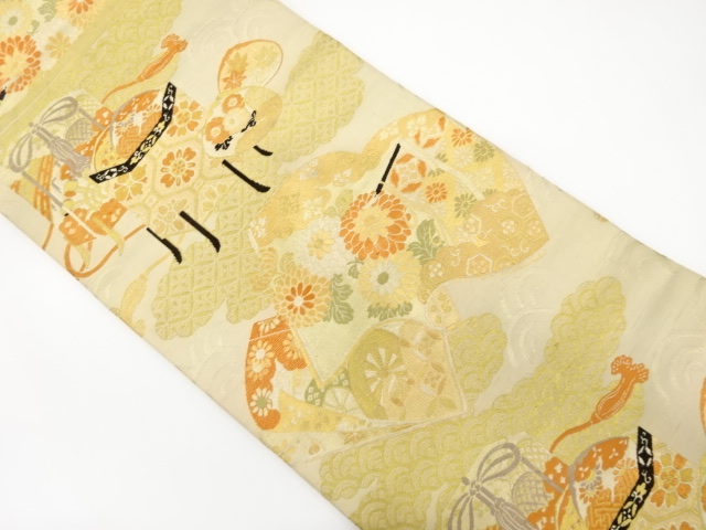 SALE!! JAPANESE KIMONO / ANTIQUE NAGOYA OBI / SILK / WOVEN BOOK PATTERN & BUCKET