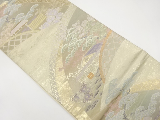 SALE!! JAPANESE KIMONO / ANTIQUE FUKURO OBI / SILK / WOVEN MOMOYAMA EMAKI PATTERN
