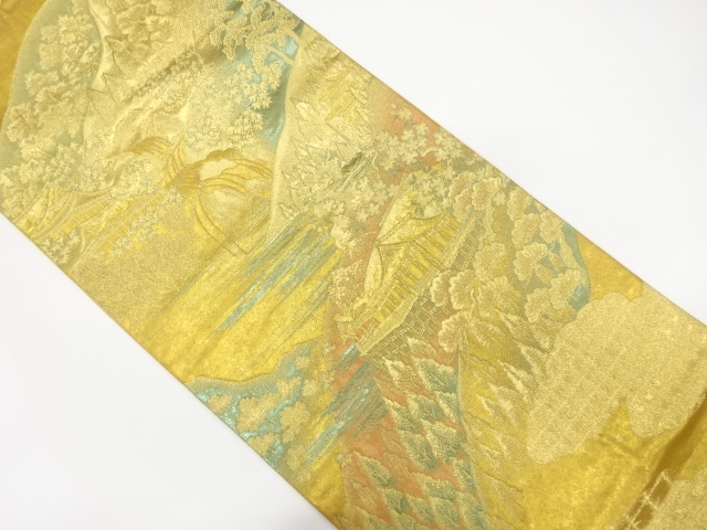 SALE!! JAPANESE KIMONO / ANTIQUE FUKURO OBI / SILK / WOVEN DISTANT MOUNTAINS