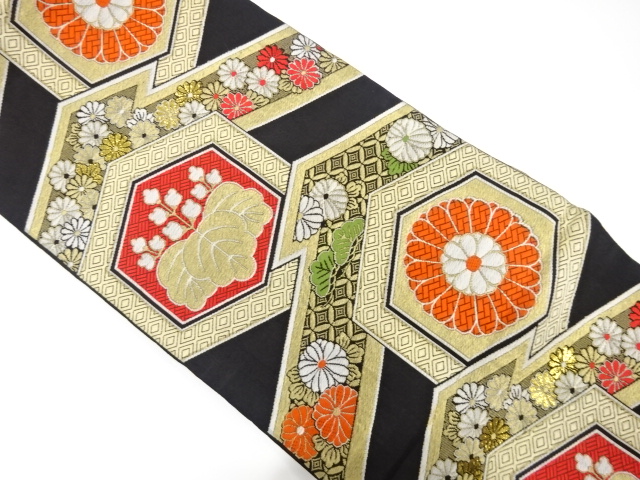 SALE!! JAPANESE KIMONO / ANTIQUE FUKURO OBI / WOVEN KIKU &amp; KIKKO PATTERN
