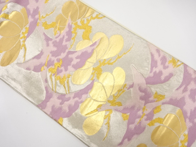 SALE!! JAPANESE KIMONO / ANTIQUE FUKURO OBI / SILK / WOVEN CRANES & PINE