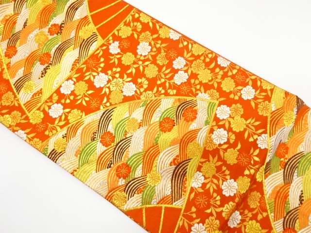 SALE!! JAPANESE FUKURO OBI / WOVEN SEIGAIHA & WEEPING SAKURA