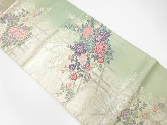 SALE!! JAPANESE FUKURO OBI / WOVEN PEONY & BRANCH UME