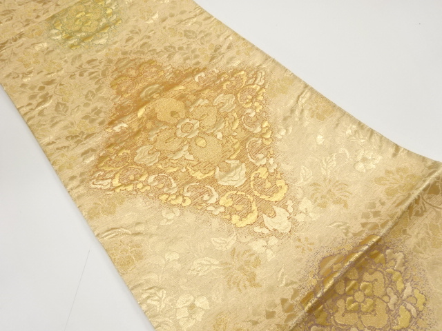 SALE!! JAPANESE KIMONO / ANTIQUE FUKURO OBI / SILK / WOVEN RHOMBUS FLOWER