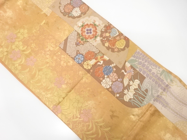 JAPANESE FUKURO OBI / WOVEN FLOWER & CRANE