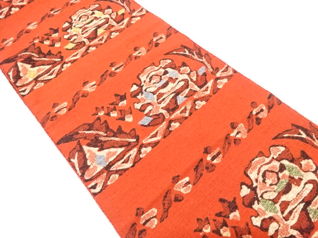 SALE!! JAPANESE KIMONO / ANTIQUE NAGOYA OBI / SILK / TSUMUGI / WOVEN SARASA PATTERN