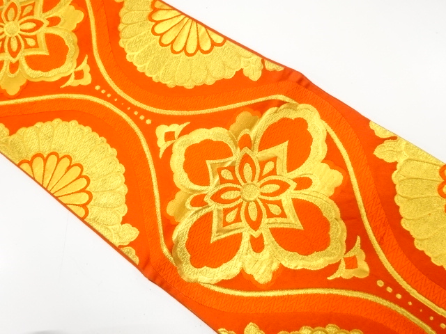SALE!! JAPANESE KIMONO / ANTIQUE FUKURO OBI / SILK / WOVEN FLORAL CREST