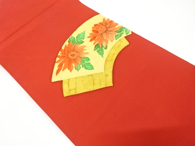 塩瀬　手描き　地紙に菊模様　名古屋帯