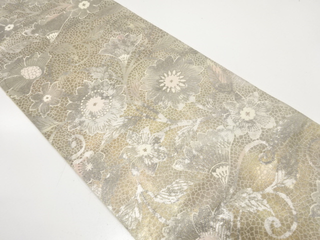 アンティーク　花唐草模様織り出し袋帯（材料）