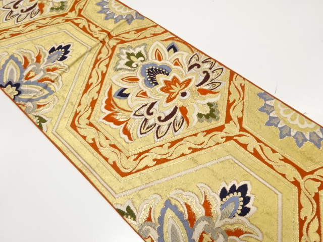 アンティーク　亀甲に花更紗模様織り出し袋帯（材料）