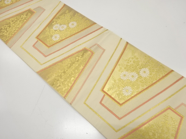 SALE!! JAPANESE KIMONO / ANTIQUE FUKURO OBI / SILK / WOVEN GEOMETRIC / BY WATABUN