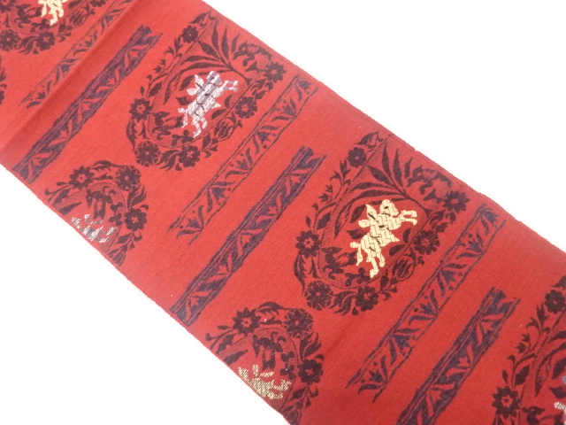 SALE!! JAPANESE KIMONO / ANTIQUE NAGOYA OBI / WOVEN ANIMALS & FLORAL SARASA