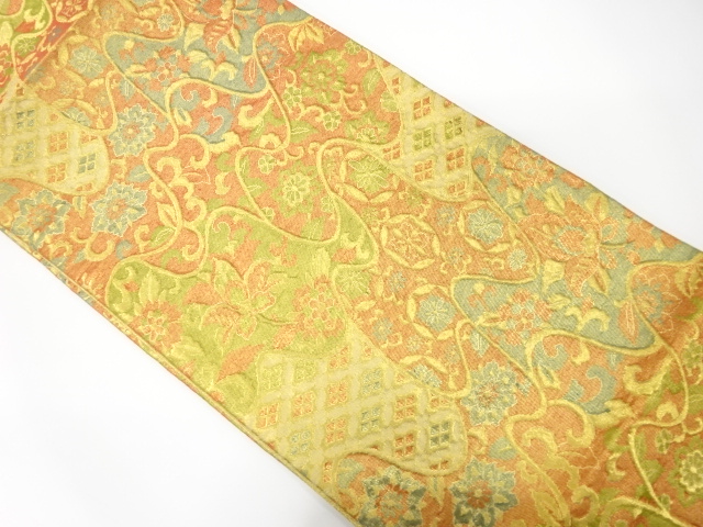 SALE!! JAPANESE KIMONO / ANTIQUE FUKURO OBI / SILK / SAGANISHIKI / WOVEN FLOWERS