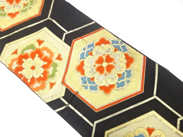 SALE!! JAPANESE KIMONO / ANTIQUE FUKURO OBI / SILK / WOVEN FLOWER CREST