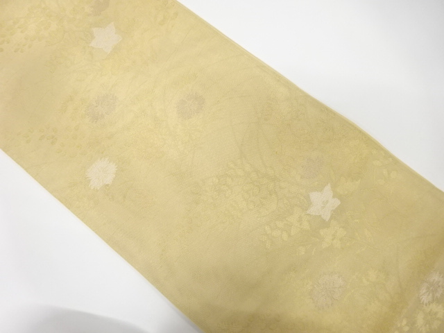 SALE!! JAPANESE KIMONO / ANTIQUE FUKURO OBI FOR SUMMER / SILK / WOVEN AUTUMN FLOWERS