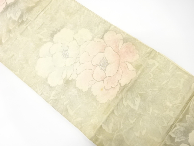 SALE!! JAPANESE KIMONO / ANTIQUE FUKURO OBI / SILK / WOVEN PEONY