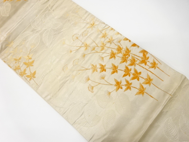 SALE!! JAPANESE KIMONO / ANTIQUE FUKURO OBI / SILK / WOVEN FLORAL PLANTS