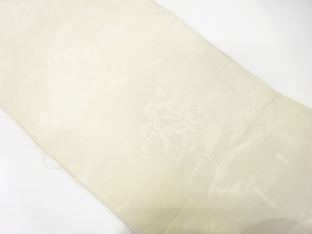 SALE!! JAPANESE KIMONO / ANTIQUE MARU OBI / SILK / WOVEN SCENERY OF COUNTRYSIDE