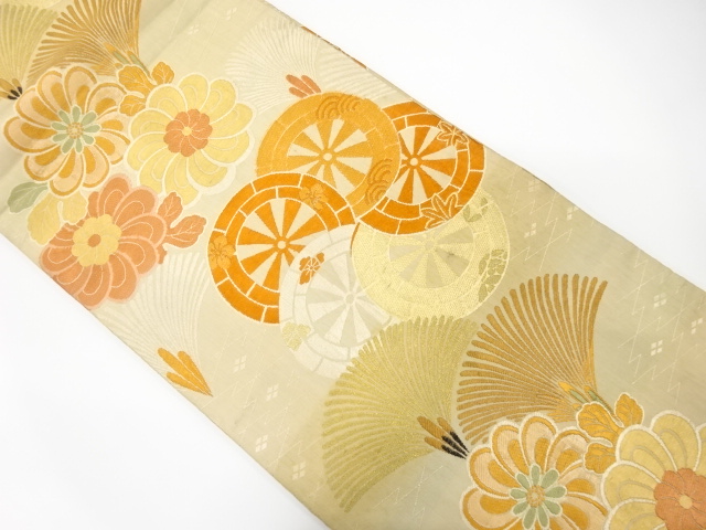 SALE!! JAPANESE KIMONO / ANTIQUE MARU OBI / WOVEN GENJIGURUMA & FLOWERS